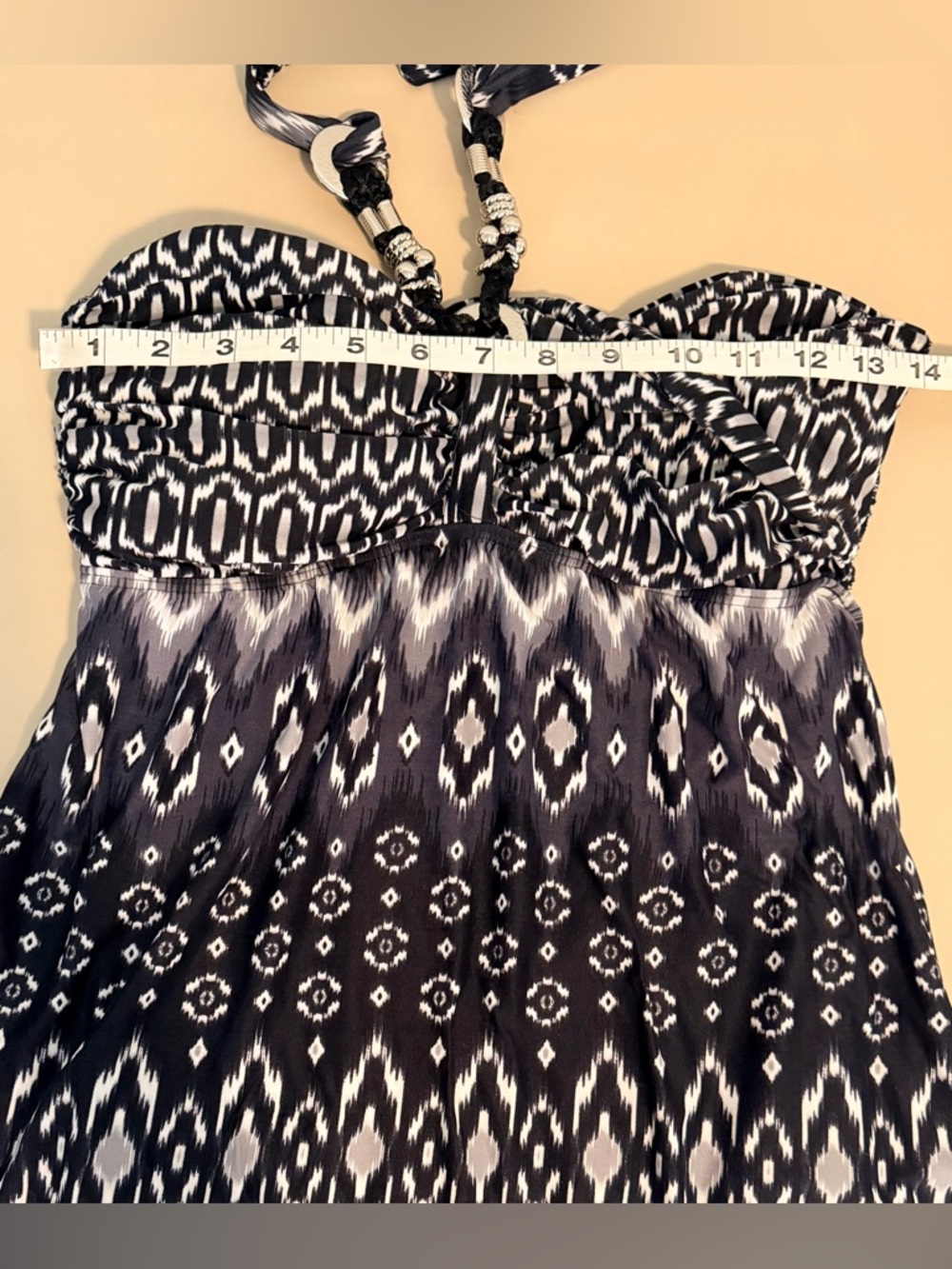 Carmen Marc Valvo "Tribal Muse" Beaded Halter one piece swimsuit Size 8 - Picture 5 of 5